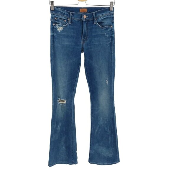 MOTHER Denim - Mother Women 26 The Cruiser Getting Rowdy Distressed Blue Denim Flare Jeans